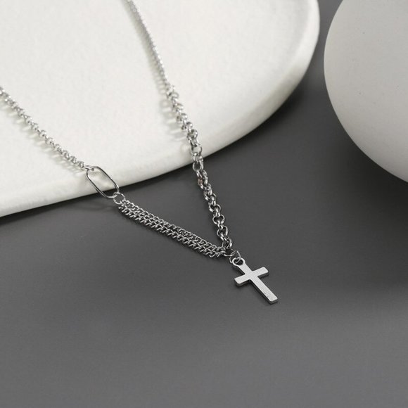 NEW Silver Clavicle Chain Double Cross Necklace - Picture 6 of 8
